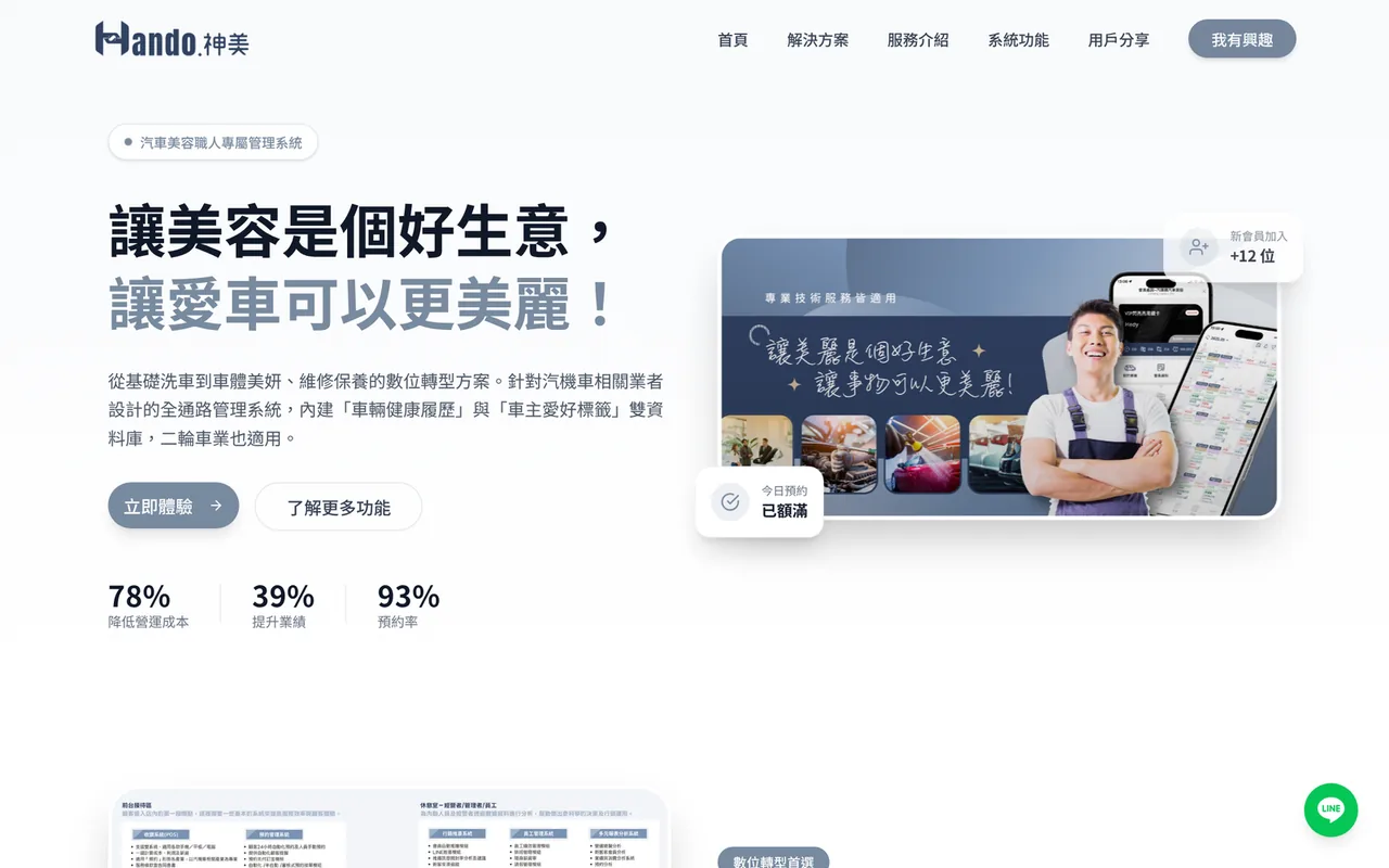 Hando 神美 官網首頁截圖